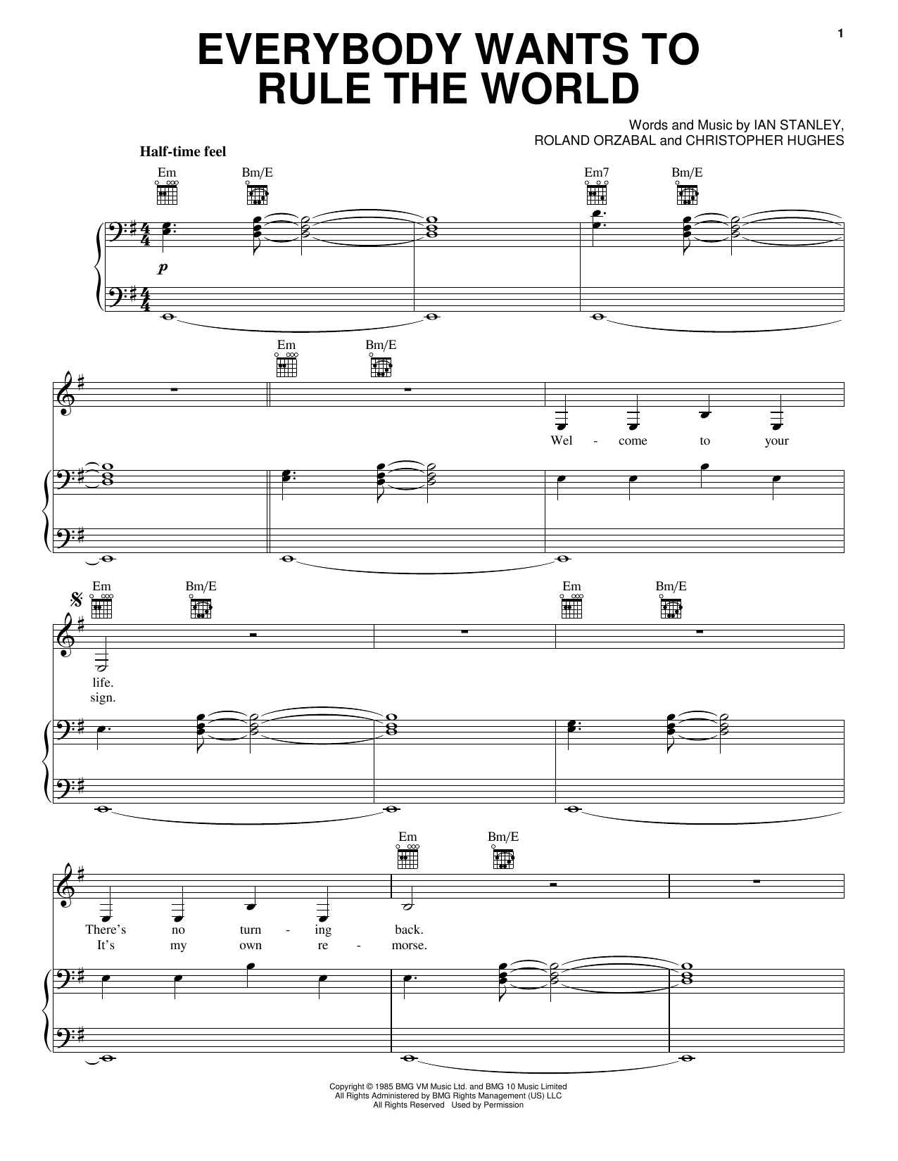 Lorde Everybody Wants To Rule The World Sheet Music