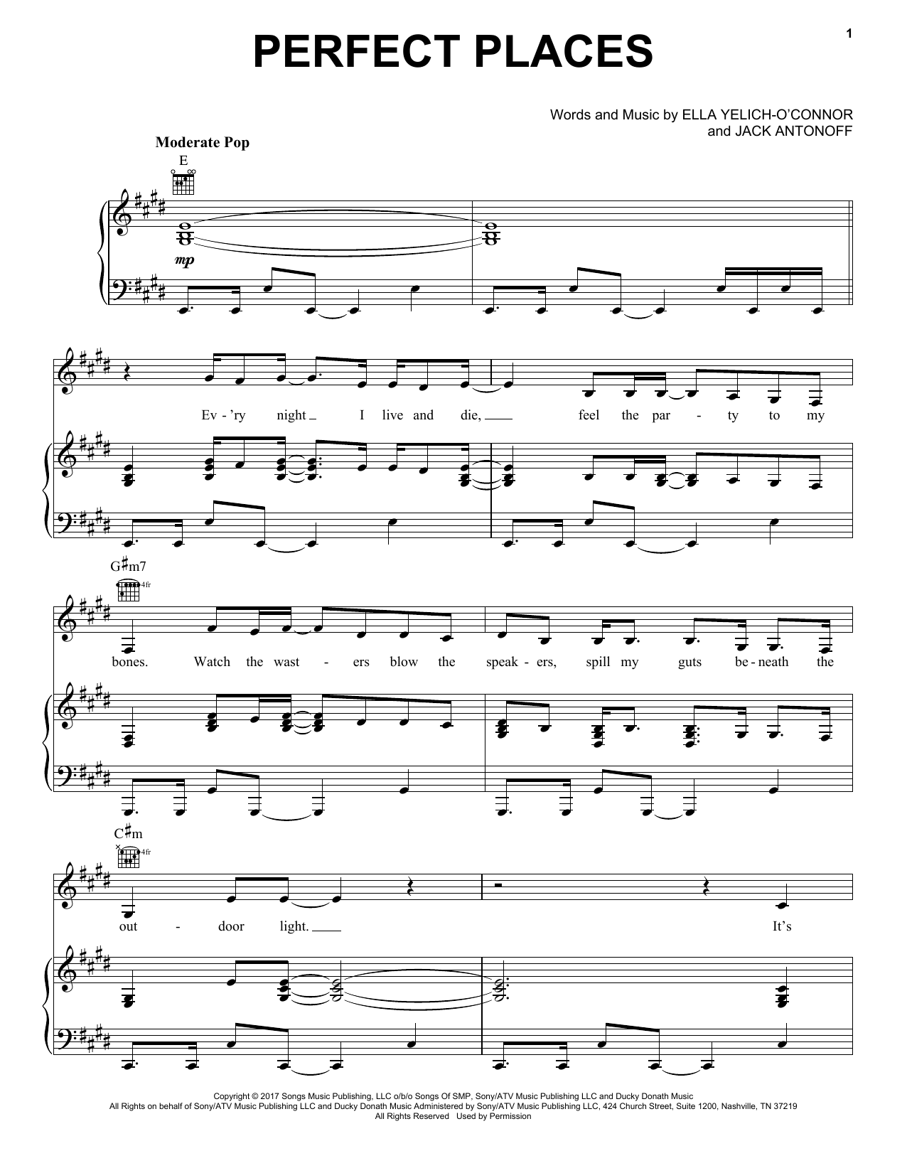 Lorde Perfect Places Sheet Music