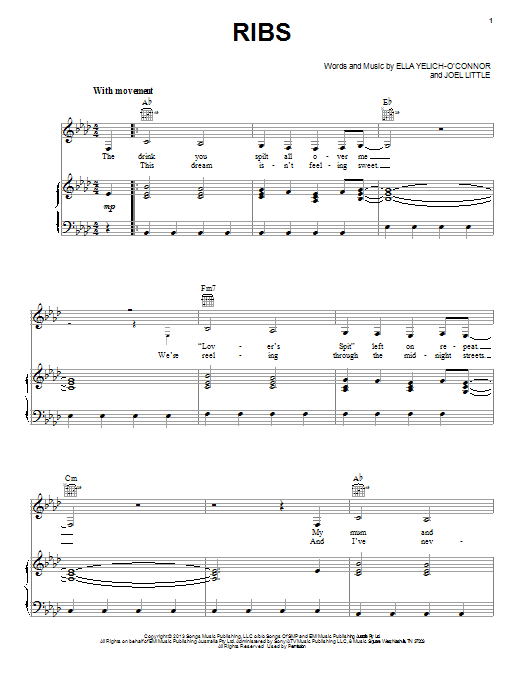Lorde Ribs Sheet Music