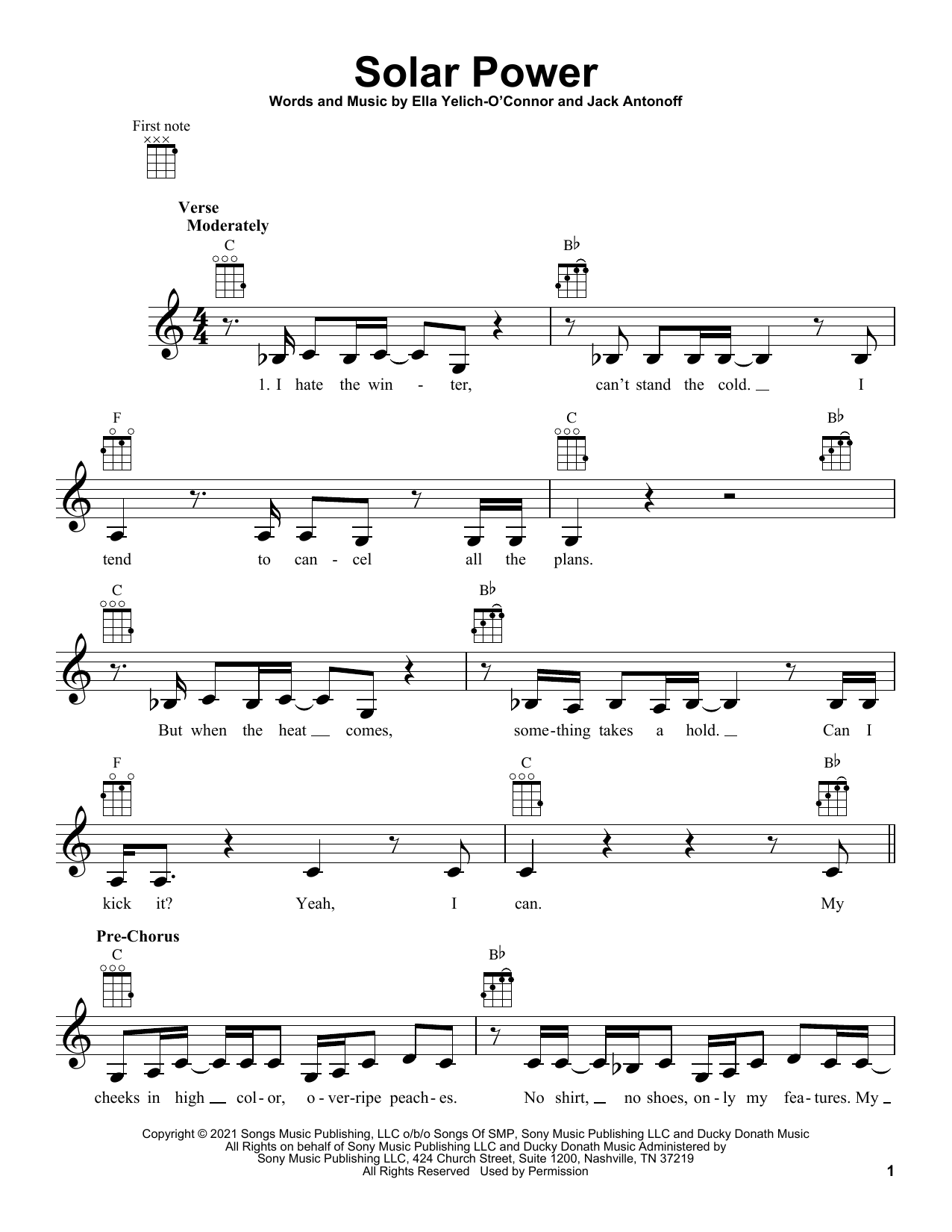 Lorde Solar Power Sheet Music