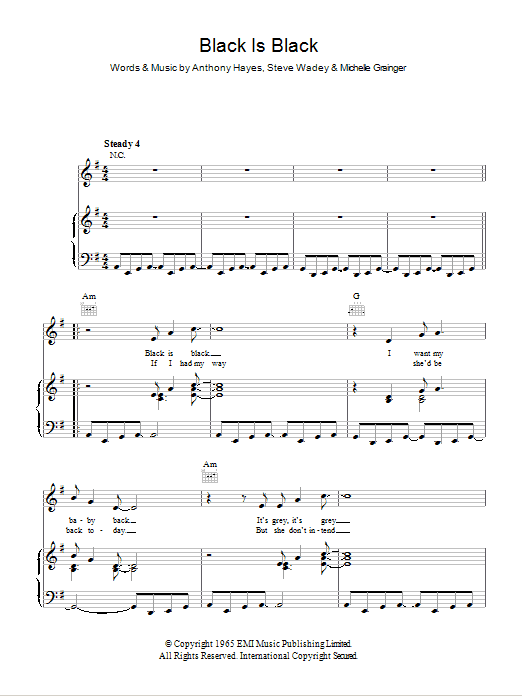 Los Bravos Black Is Black Sheet Music