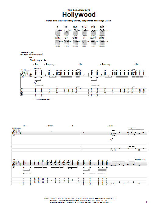 Los Lonely Boys Hollywood Sheet Music
