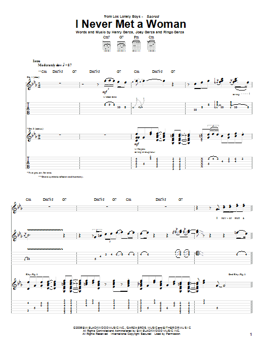 Los Lonely Boys I Never Met A Woman Sheet Music