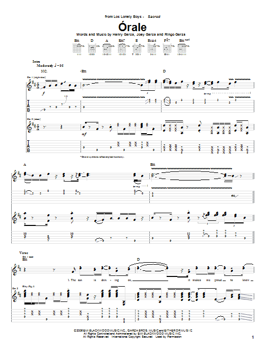 Los Lonely Boys Orale Sheet Music