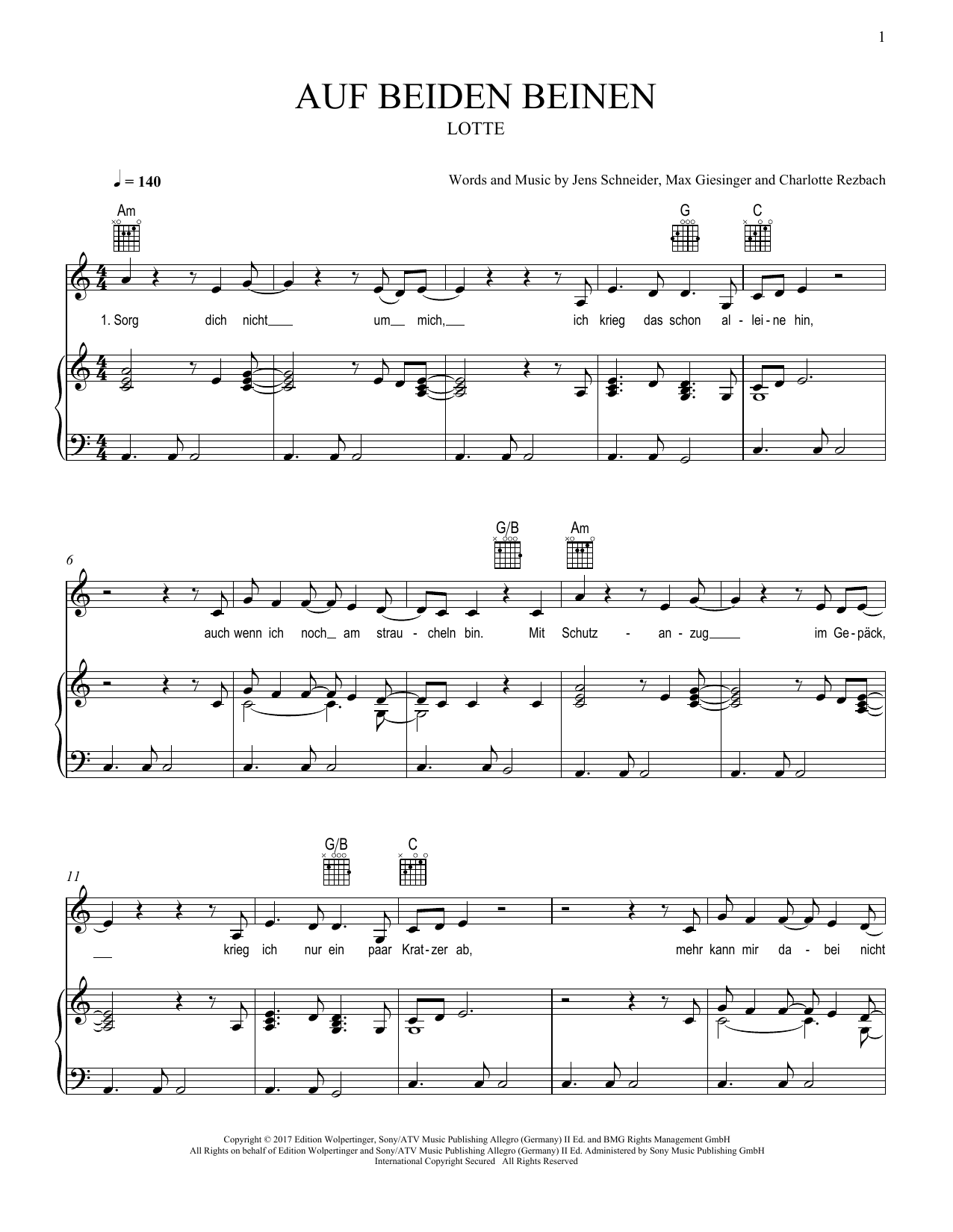 LOTTE Auf beiden Beinen Sheet Music