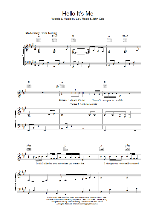 Lou Reed Hello It's Me Sheet Music