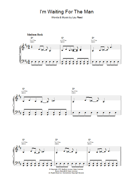 Lou Reed I'm Waiting For The Man Sheet Music