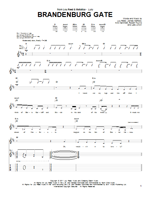 Lou Reed & Metallica Brandenburg Gate Sheet Music