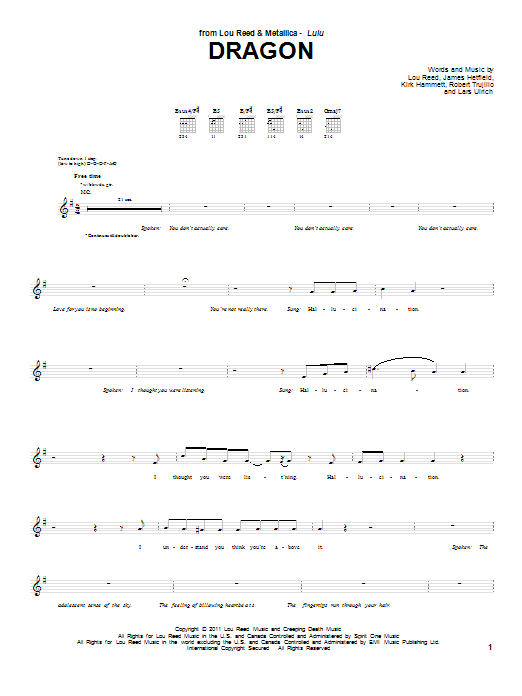 Lou Reed & Metallica Dragon Sheet Music