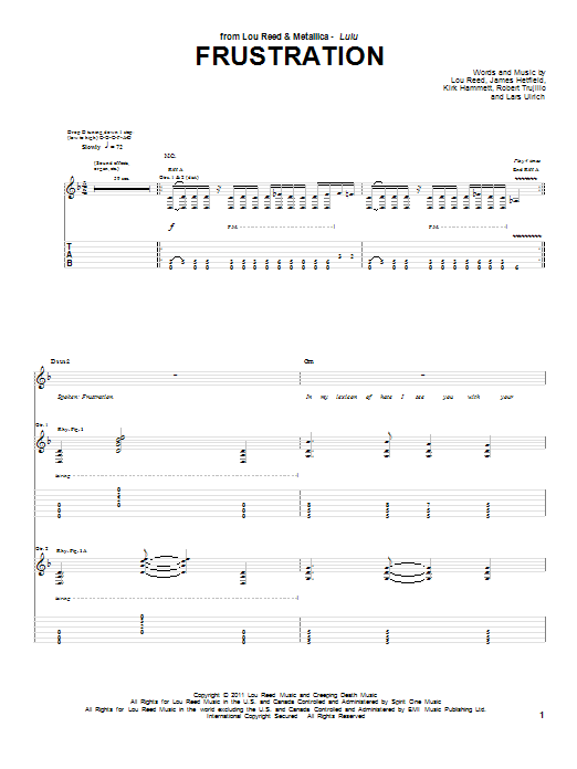 Lou Reed & Metallica Frustration Sheet Music
