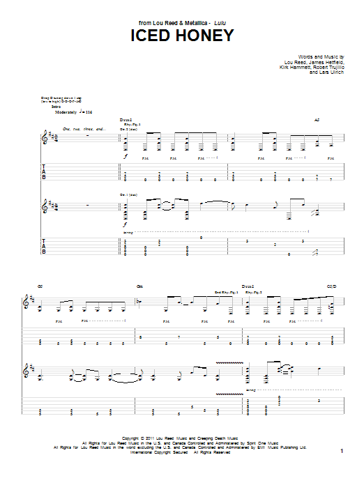 Lou Reed & Metallica Iced Honey Sheet Music