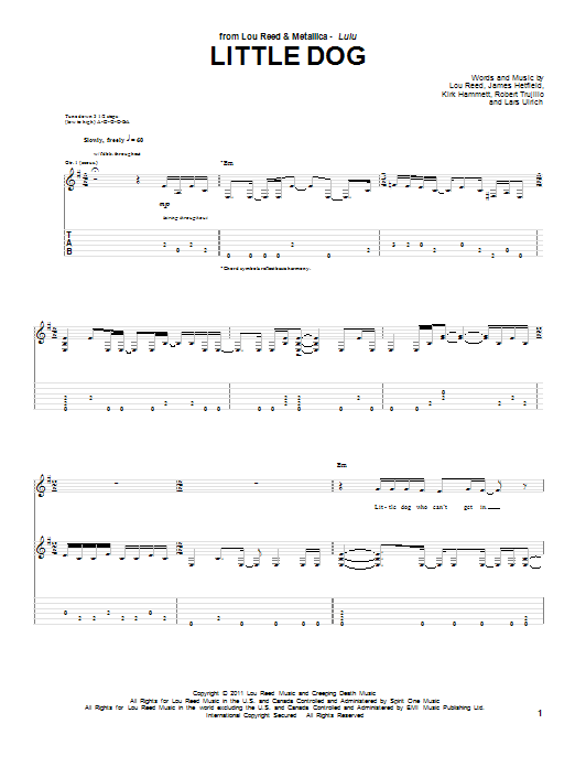 Lou Reed & Metallica Little Dog Sheet Music