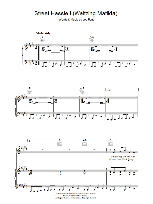Lou Reed Street Hassle I Sheet Music