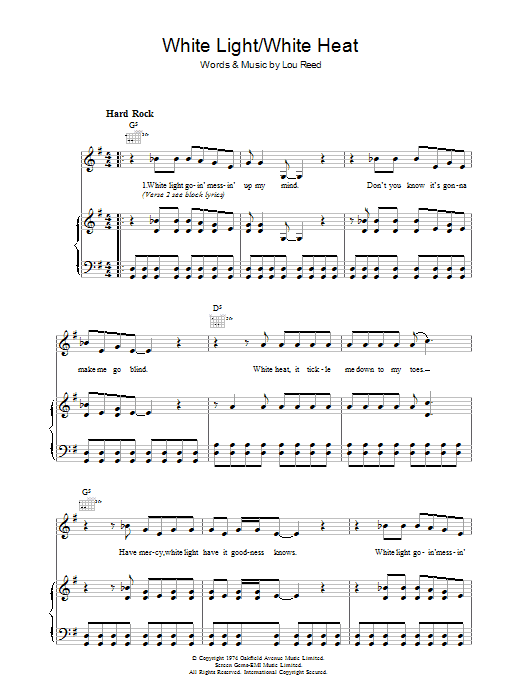 Lou Reed White Light/White Heat Sheet Music