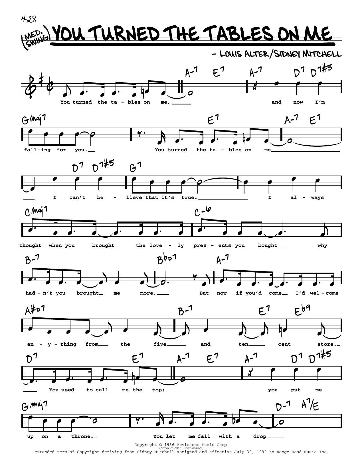 Louis Alter and Sidney D. Mitchell You Turned The Tables On Me (High Voice) Sheet Music