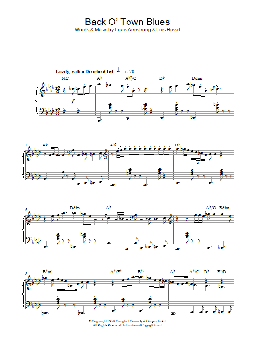 Louis Armstrong Back O' Town Blues Sheet Music