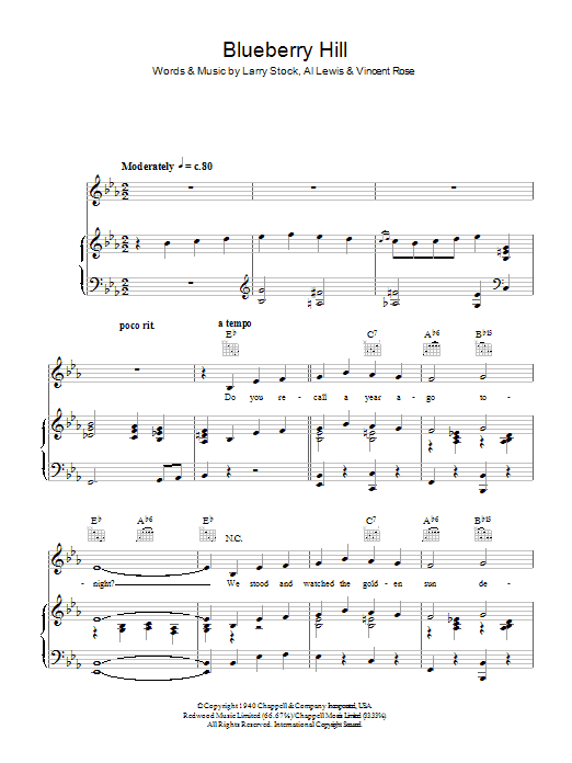 Louis Armstrong Blueberry Hill Sheet Music