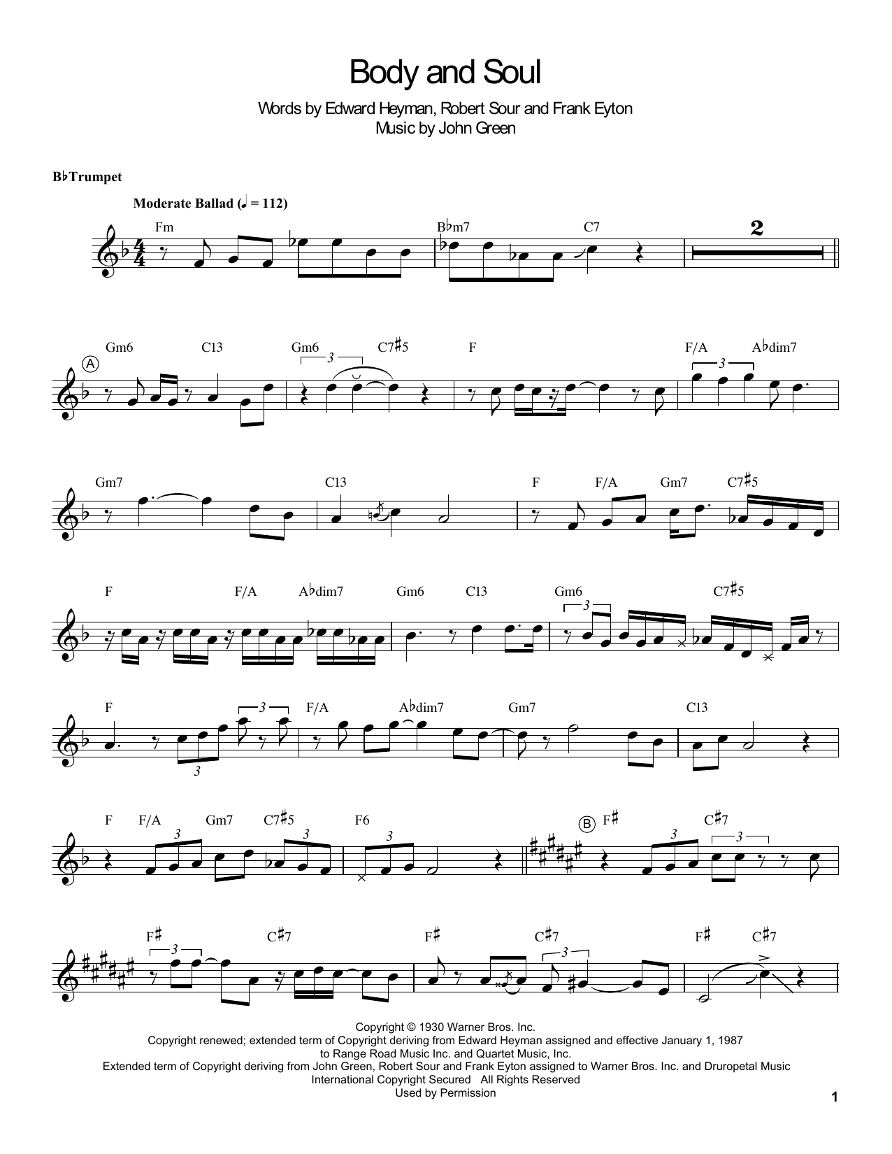 Louis Armstrong Body And Soul Sheet Music