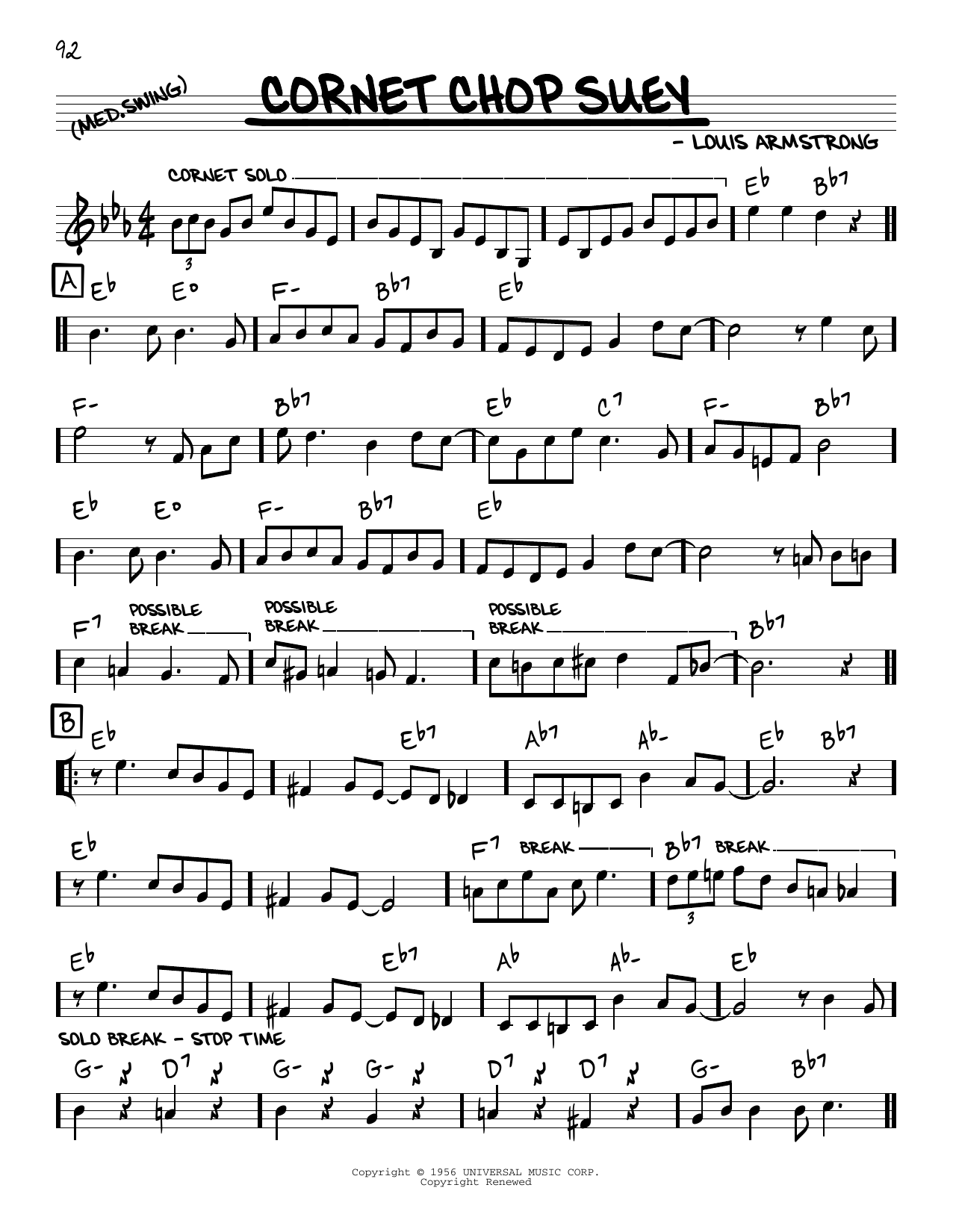 Louis Armstrong Cornet Chop Suey (arr. Robert Rawlins) Sheet Music