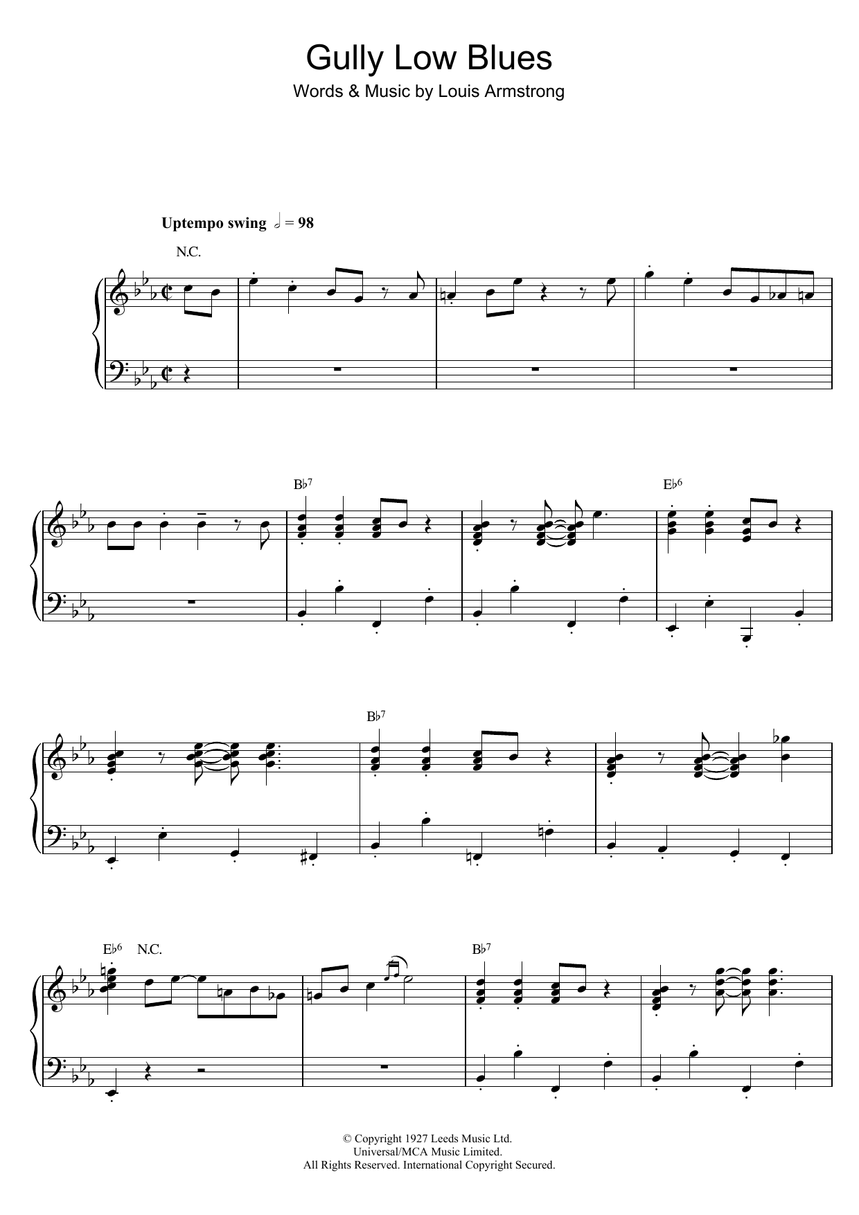 Louis Armstrong Gully Low Blues Sheet Music