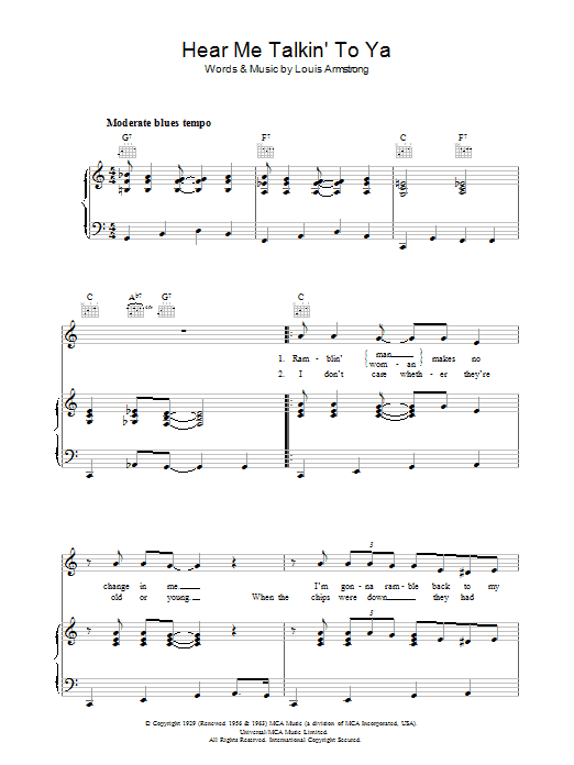 Louis Armstrong Hear Me Talkin' To Ya Sheet Music
