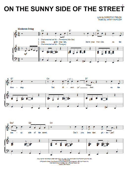 Louis Armstrong On The Sunny Side Of The Street Sheet Music