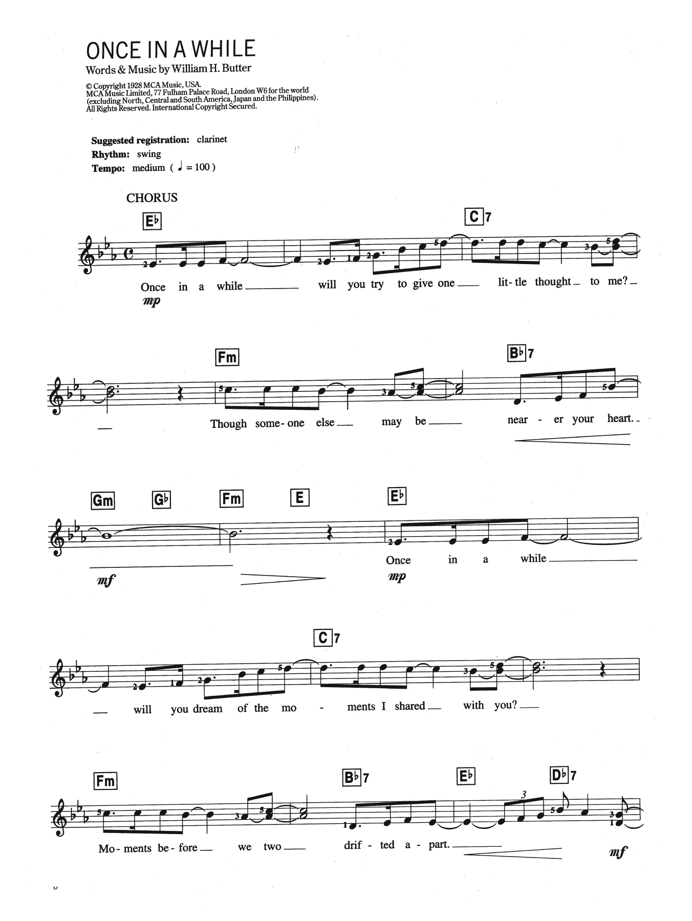 Louis Armstrong Once In A While Sheet Music