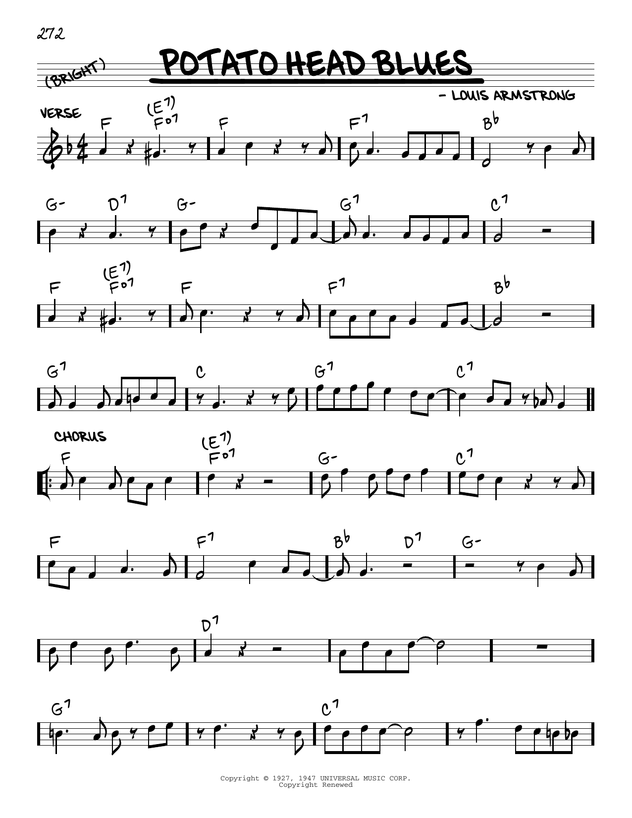 Louis Armstrong Potato Head Blues (arr. Robert Rawlins) Sheet Music