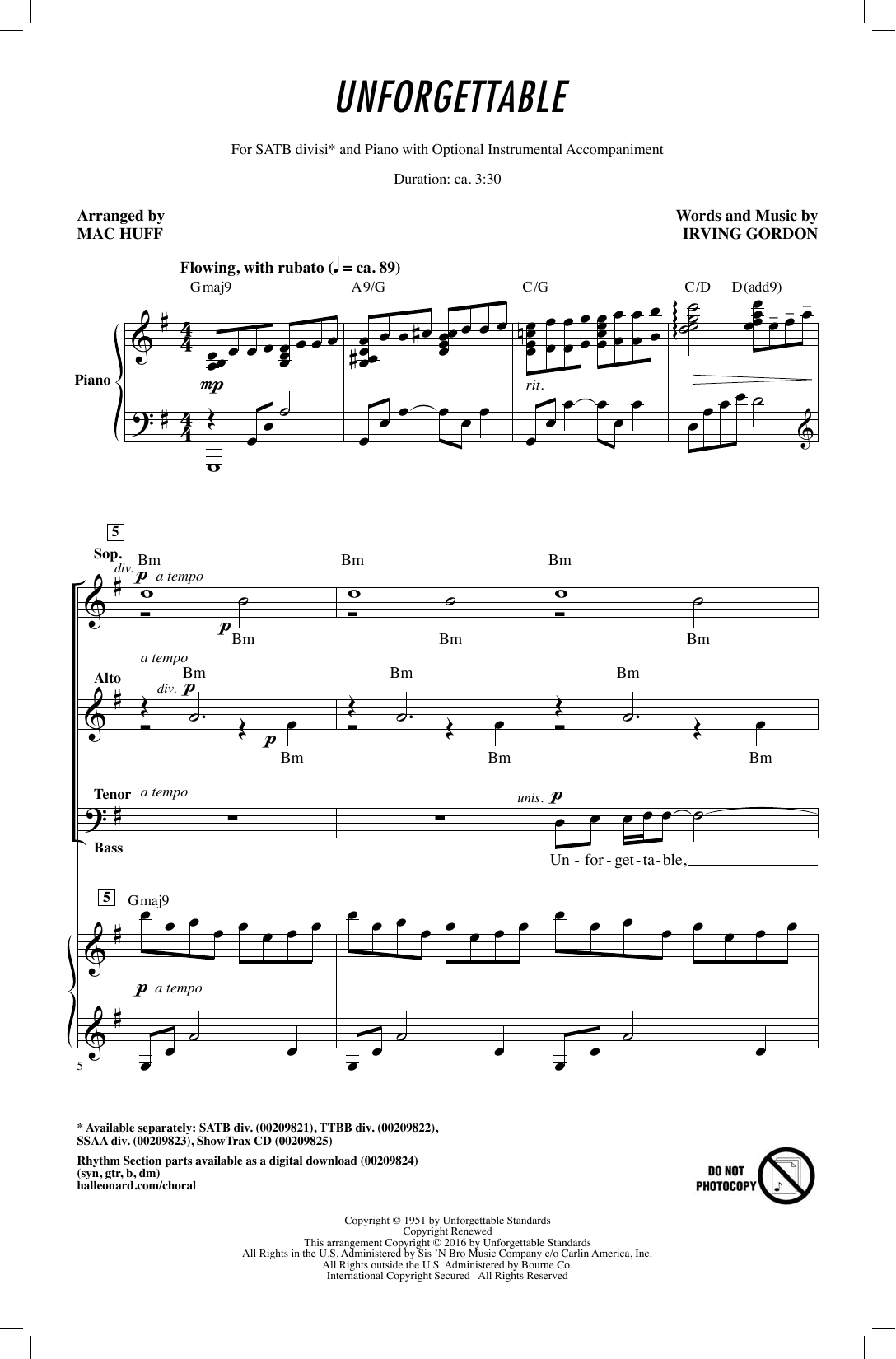 Louis Armstrong Unforgettable (arr. Mac Huff) Sheet Music