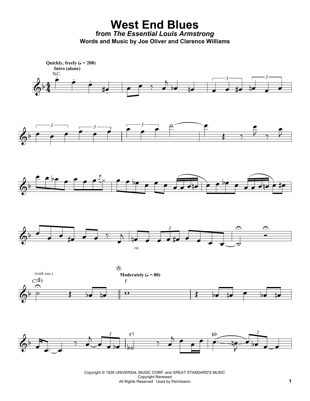 Louis Armstrong West End Blues Sheet Music