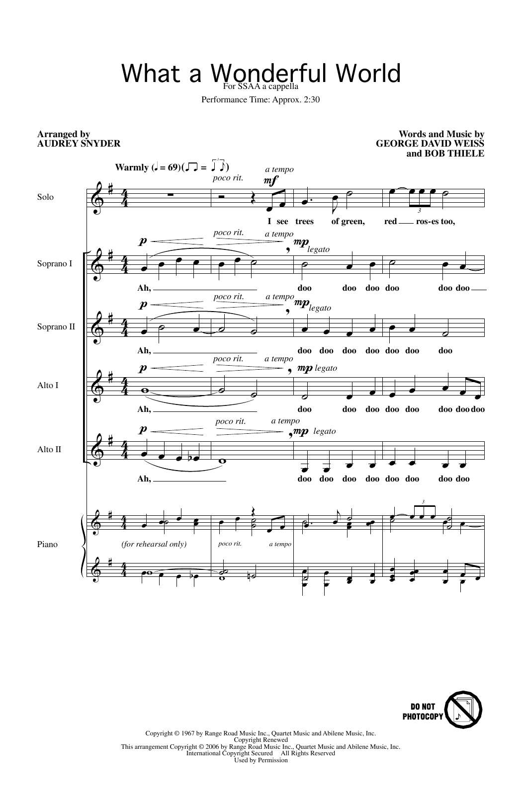 Louis Armstrong What A Wonderful World (arr. Audrey Snyder) Sheet Music