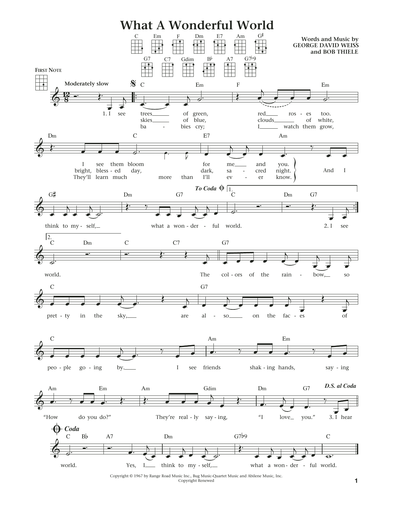Louis Armstrong What A Wonderful World (from The Daily Ukulele) (arr. Liz and Jim Beloff) Sheet Music