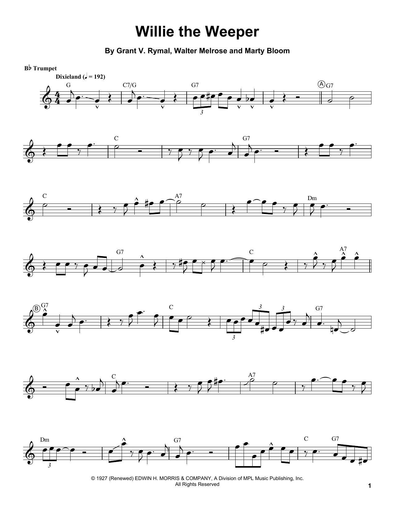 Louis Armstrong Willie The Weeper Sheet Music
