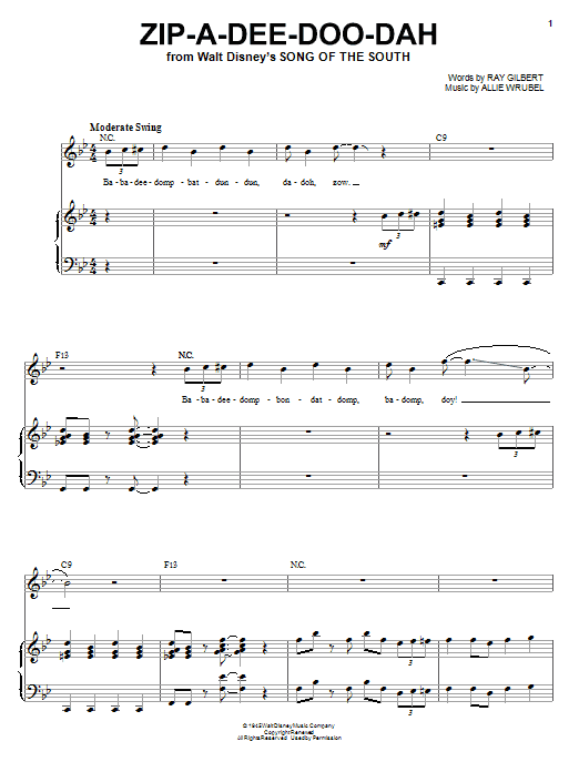 Louis Armstrong Zip-A-Dee-Doo-Dah (from Song Of The South) Sheet Music
