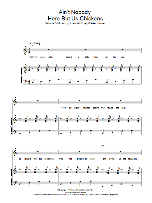 Louis Jordan Ain't Nobody Here But Us Chickens Sheet Music