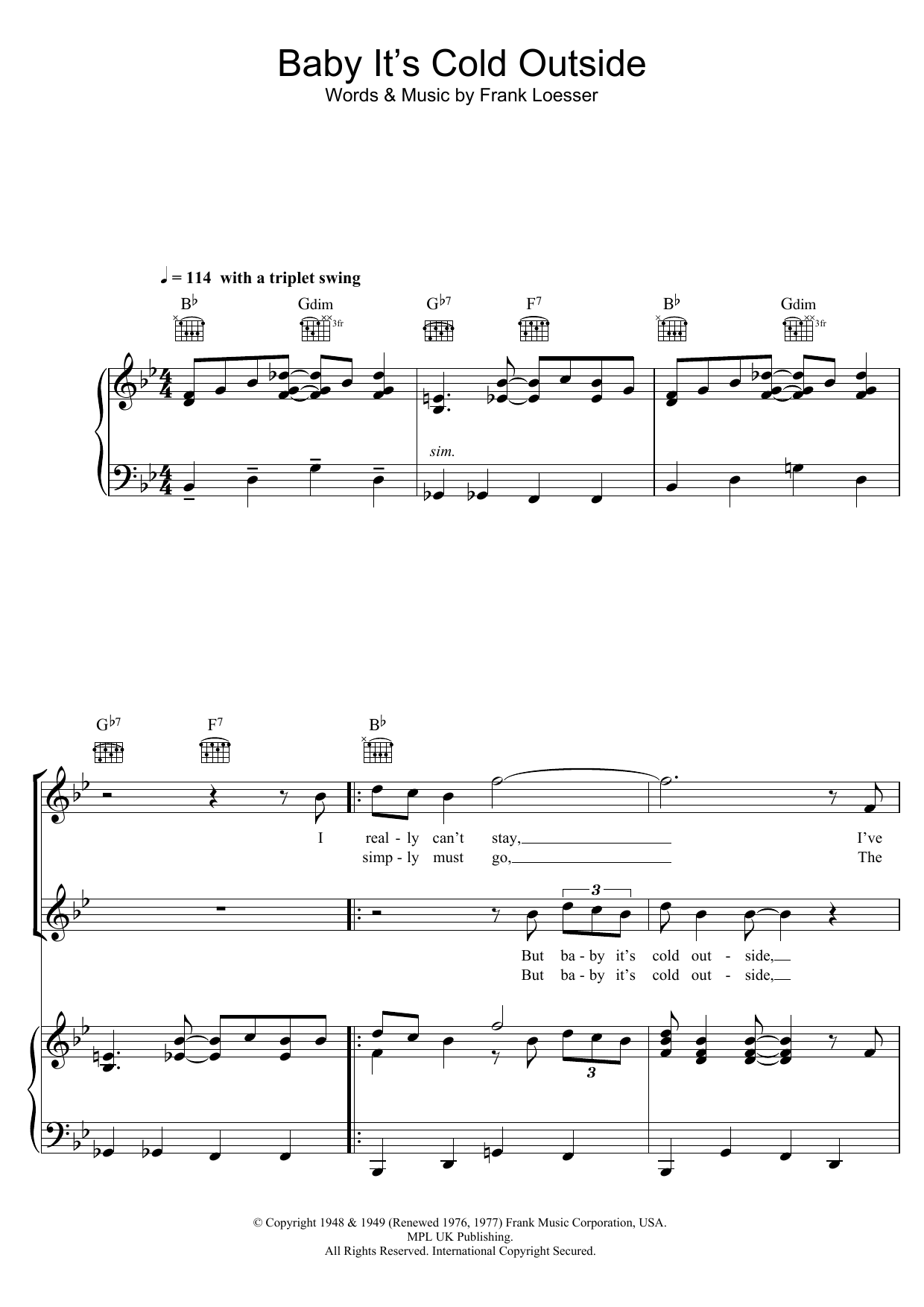 Louis Jordan Baby, It's Cold Outside Sheet Music