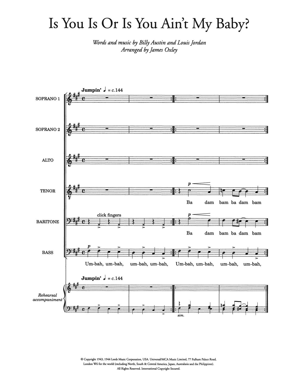 Louis Jordan Is You Is, Or Is You Ain't (Ma' Baby) (arr. James Oxley) Sheet Music