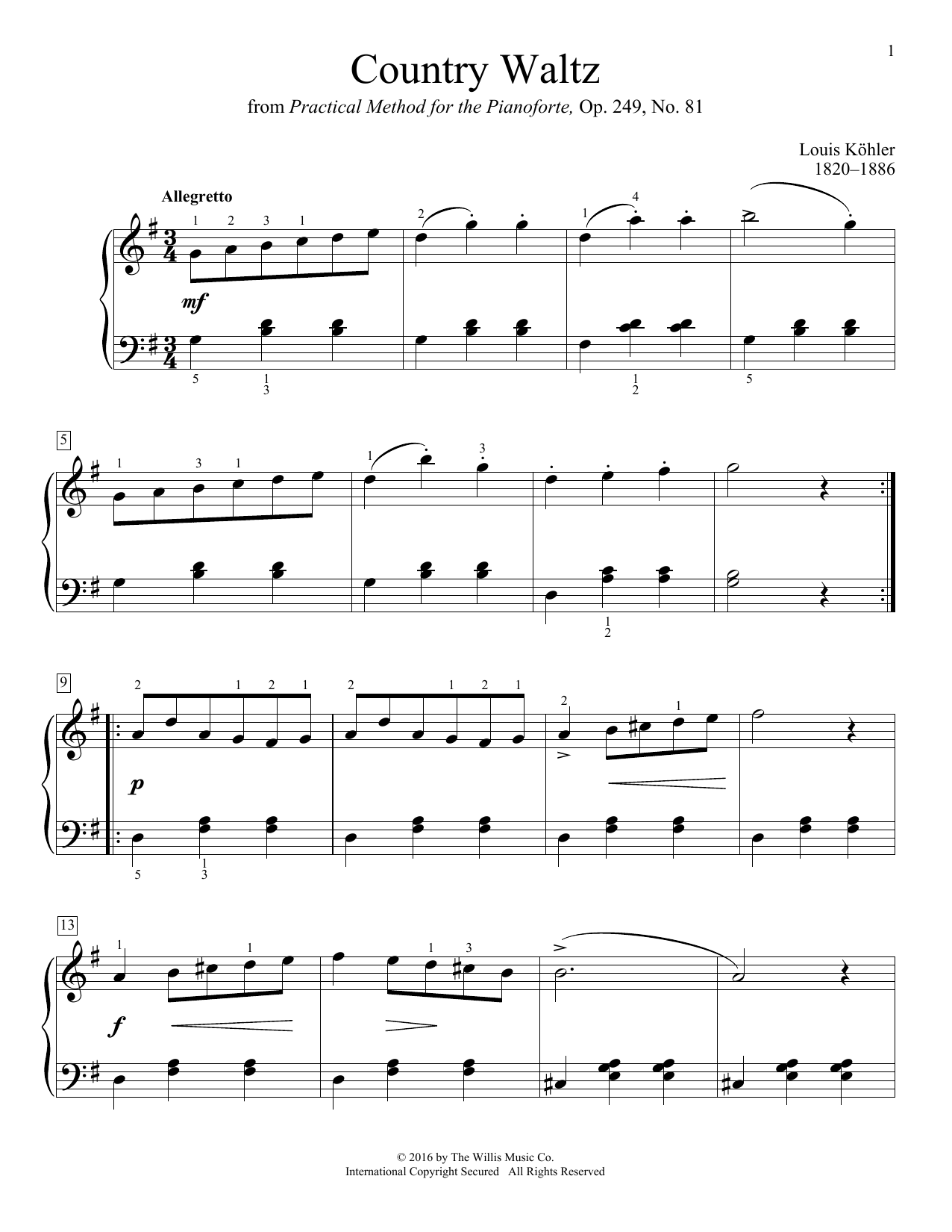 Louis Kohler Country Waltz Sheet Music