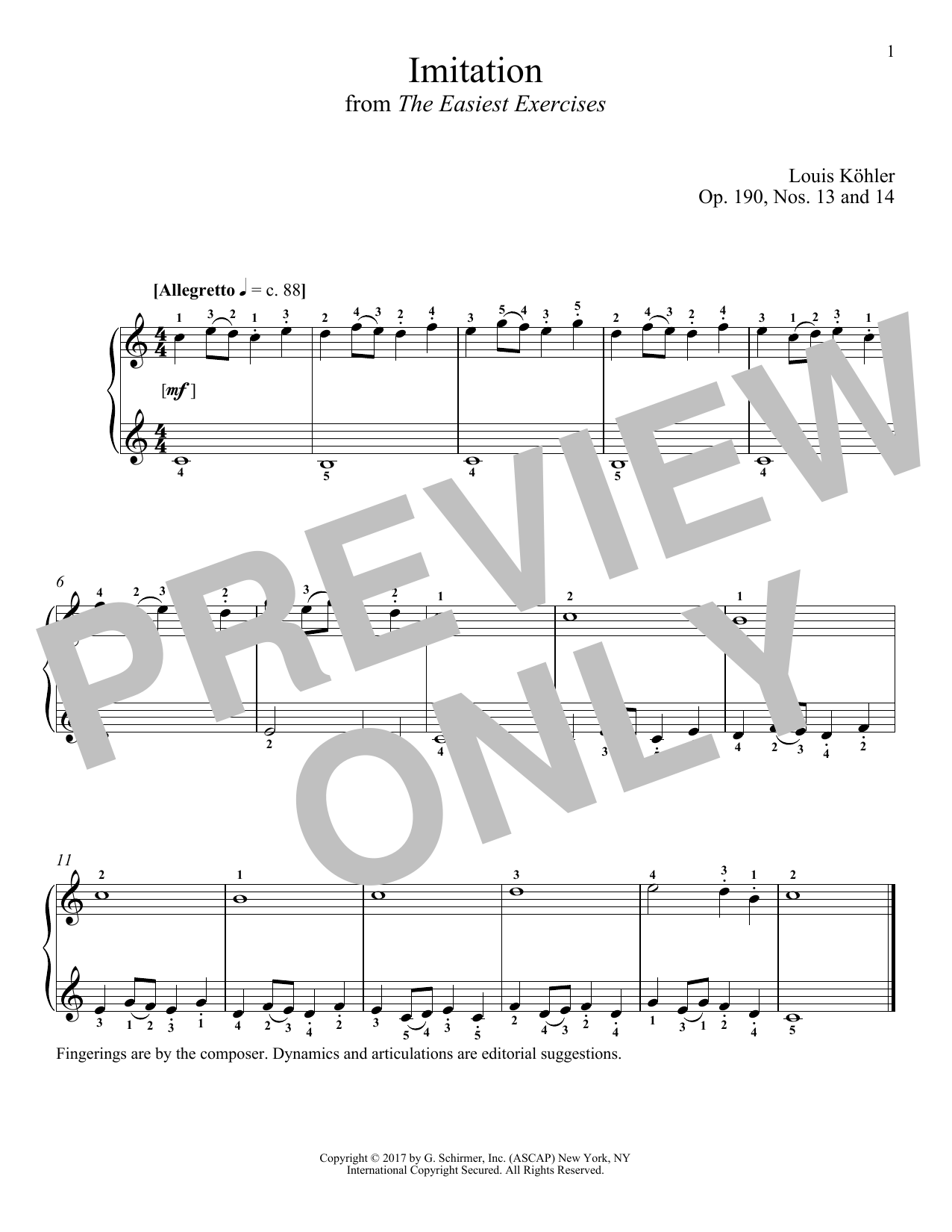 Louis Kohler Imitation, Op. 190, Nos. 13 and 14 Sheet Music
