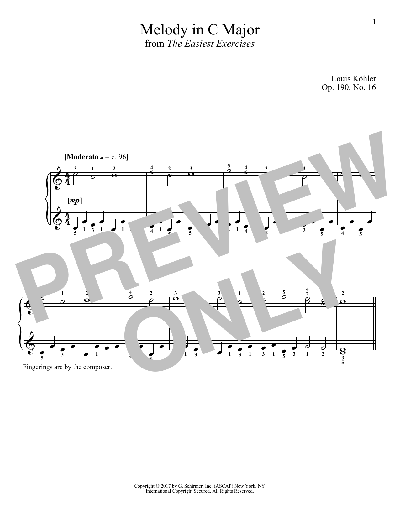Louis Kohler Melody In C Major, Op. 190, No. 16 Sheet Music