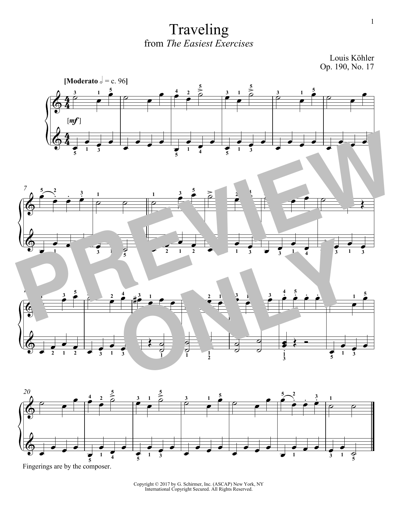 Louis Kohler Traveling, Op. 190, No. 17 Sheet Music