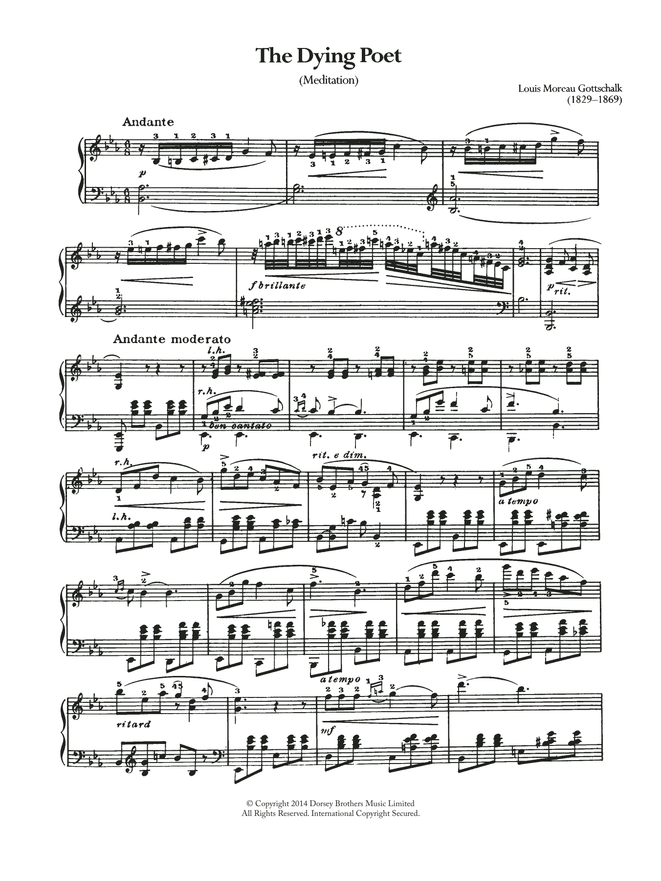 Louis Moreau Gottschalk The Dying Poet (Meditation) Sheet Music