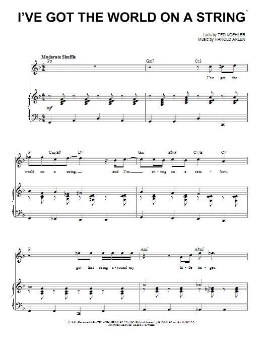 Louis Prima I've Got The World On A String Sheet Music