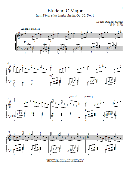 Louise Dumont Farrenc Etude In C Major Sheet Music