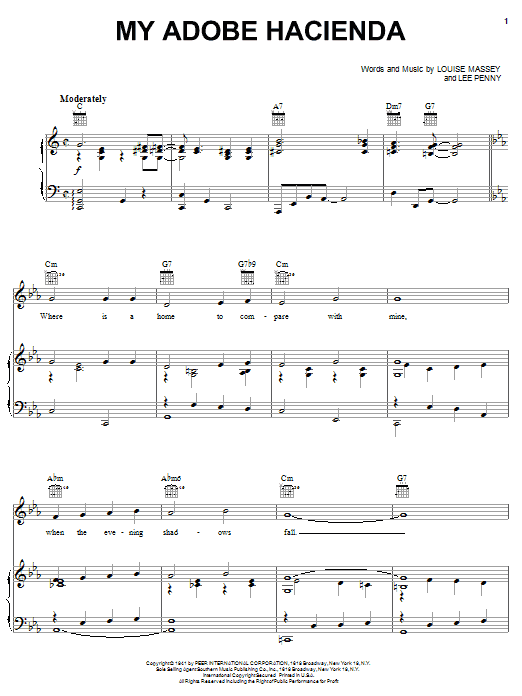 Louise Massey My Adobe Hacienda Sheet Music