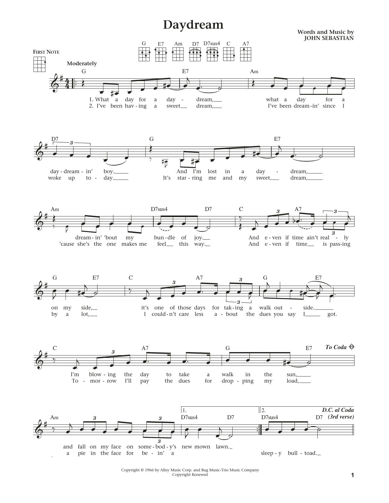 Lovin' Spoonful Daydream (from The Daily Ukulele) (arr. Liz and Jim Beloff) Sheet Music