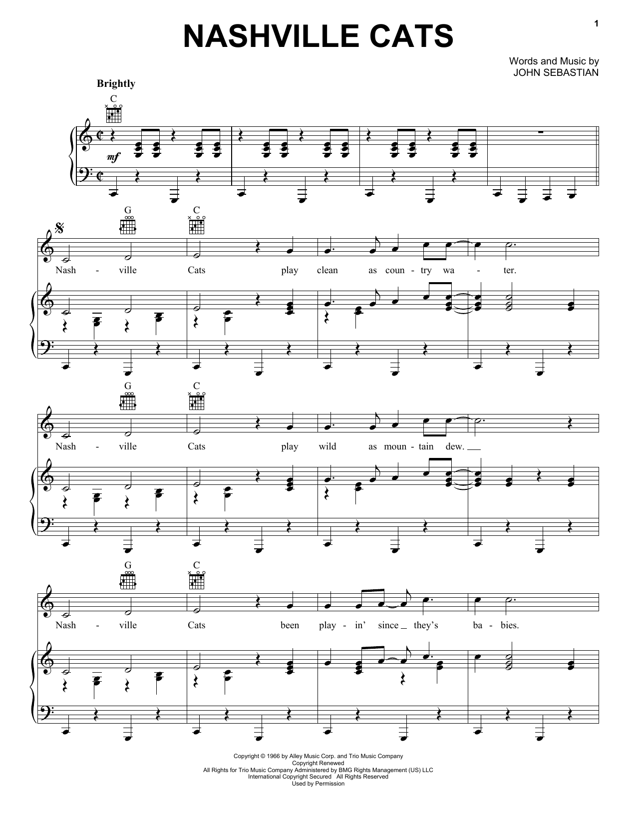 Lovin' Spoonful Nashville Cats Sheet Music