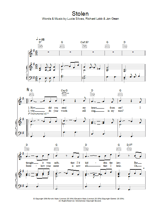 Lucie Silvas Stolen Sheet Music