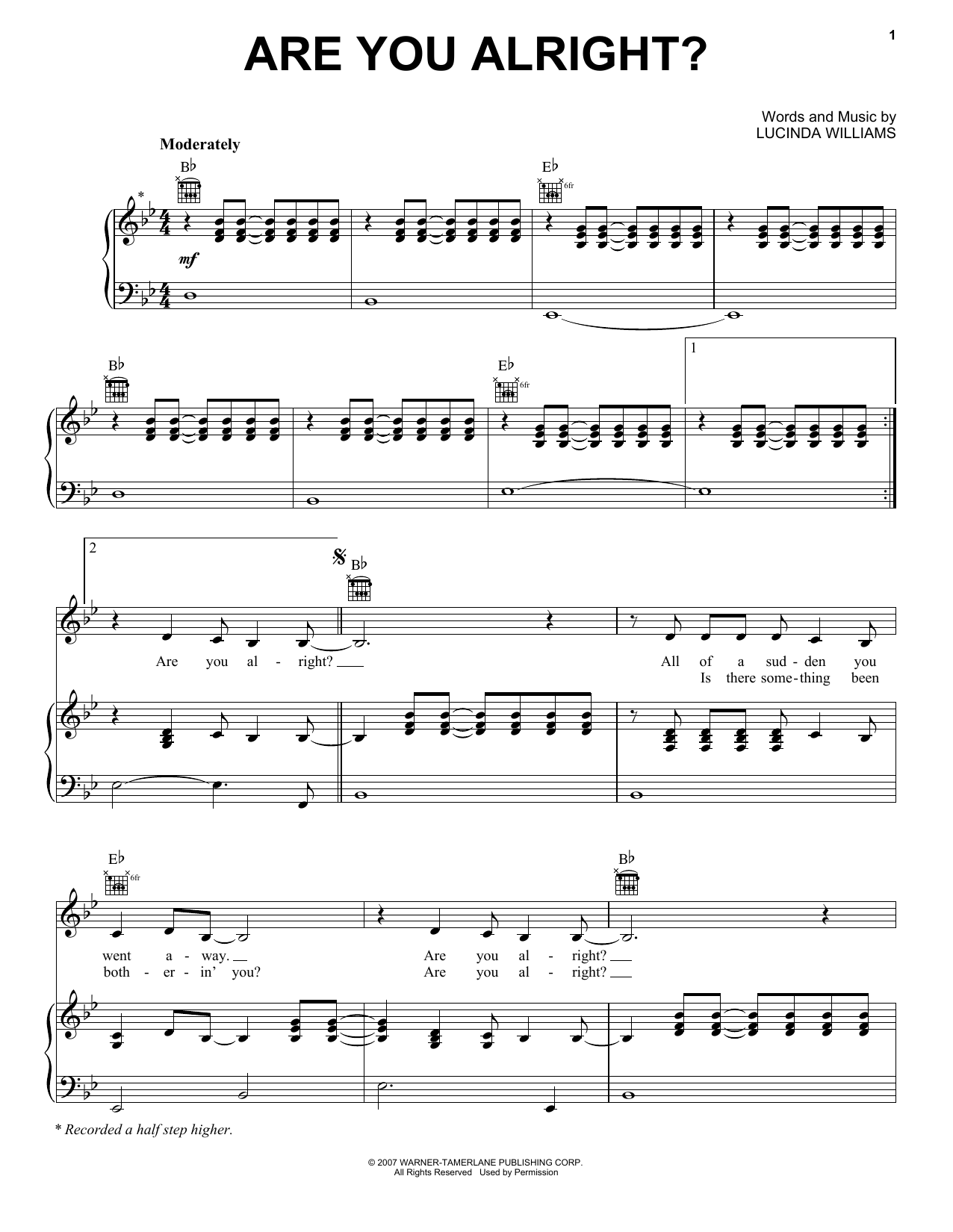 Lucinda Williams Are You Alright? Sheet Music