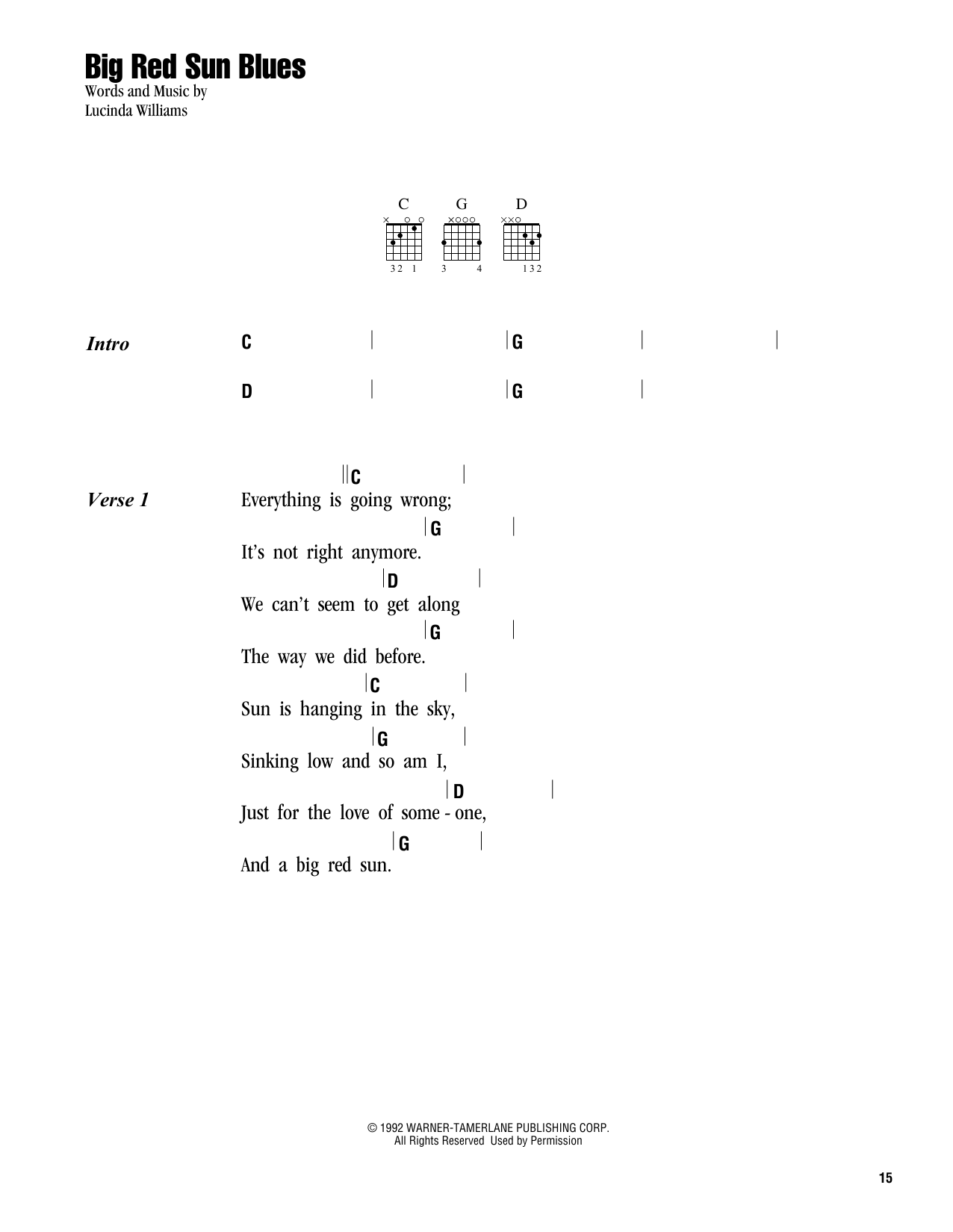 Lucinda Williams Big Red Sun Blues Sheet Music